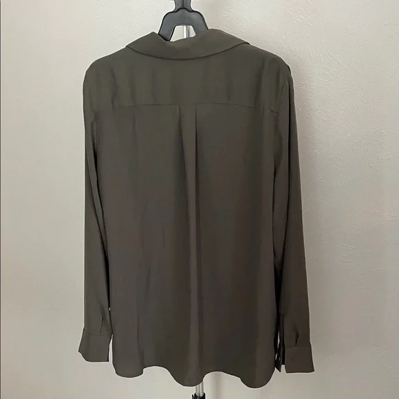 Halogen Women's Dark Olive Polyester Button Down Blouse - Picture 5 of 8